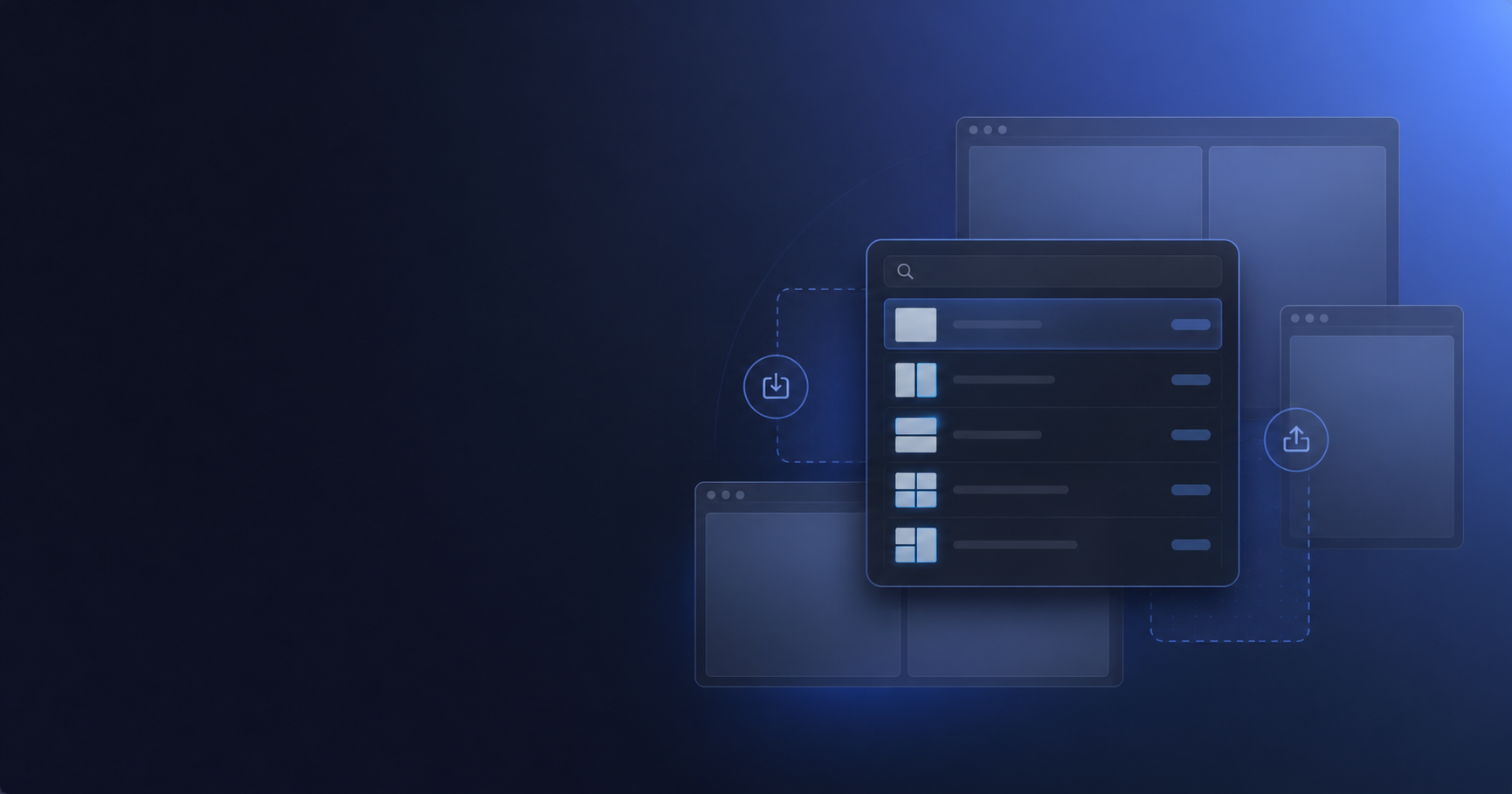 Abstract command palette arranging desktop windows